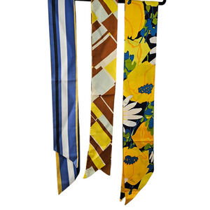 Lot 3 Vintage 1970s scarves yellow blue white brown